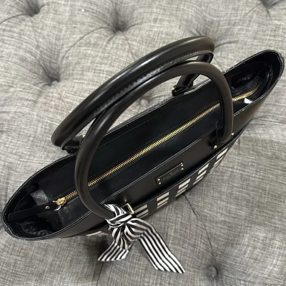 Kate Spade Bag Vegan Leather Black and White Checker Geometric Tote - Picture 9 of 17